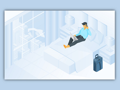 bedroom illustraion bed bedding bedroom environment hotel hotel branding illustration illustration design illustration digital illustrator laptop layoutdesign man room