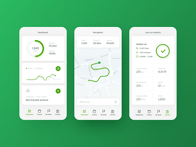 Fitness app design android app chart concept design fitness fitness app fitness logo green ios map navigation sport ui ux vector