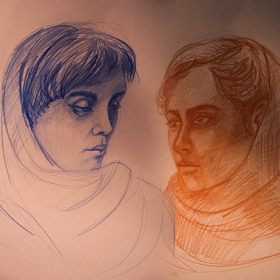 sketch blue draw drawing freehand freehand drawing girl girl portrait illustration orange pencil portrait sketch sketches sketching