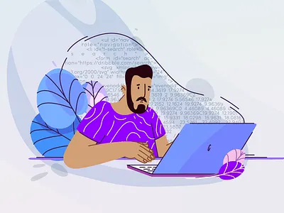 Hello ... 2d character character animation coding design illustration laptop studiotale vector