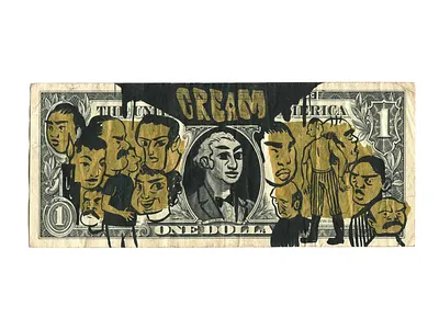 Cream. Hand Painted Dollar. $100. cash cream drawing gifts gold india ink ink money original art san francisco wutang