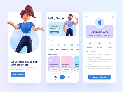 Job Finder App app application blue career clean design dreamjob employee findjob findwork hire hiring job jobfinder mobile recruitment ui ux work