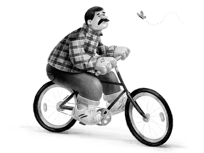 Big Softy bike bikes black and white cyclist illustration textured
