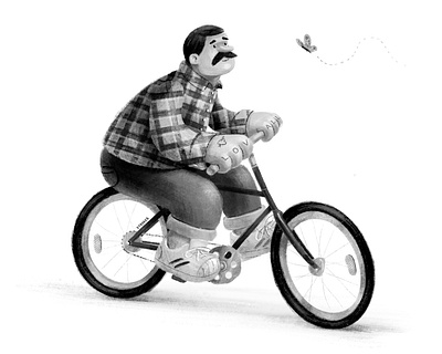 Big Softy bike bikes black and white cyclist illustration textured