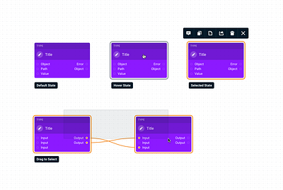 Canvas Node States builder canvas component connection connector contextual menu flow indiana indianapolis innovatemap input node output step ui workflow