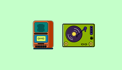 Old school cassette player & gramophone adobe illustrator colours flat design icon icon design illustration illustrator outlines ui vector