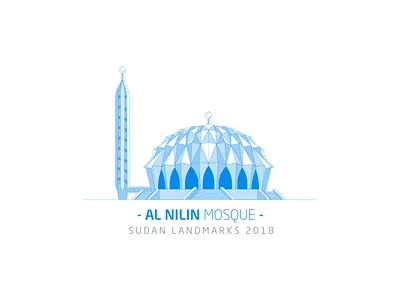 Al Nilin Mosque architecture blue illustration landmark nile omdurman river sudan tourism vector white