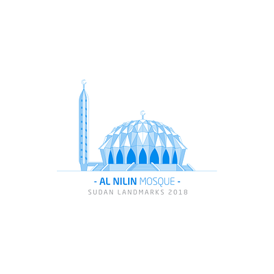 Al Nilin Mosque architecture blue illustration landmark nile omdurman river sudan tourism vector white