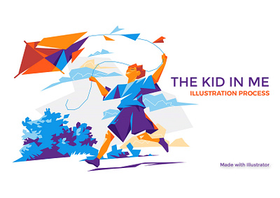 The Kid in Me childhood children freedom hurca illustration joy kid play run vectorart wind