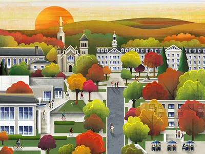 Fall Campus autumn campus college fall illustration map texture