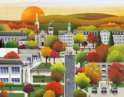 Fall Campus autumn campus college fall illustration map texture