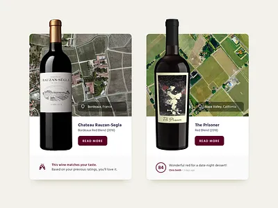Recommended Wines card ecommerce wine