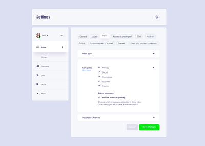 Daily UI Challenge 007 - Settings for Gmail 007 gmail interface redesign settings ui ui uichallenge