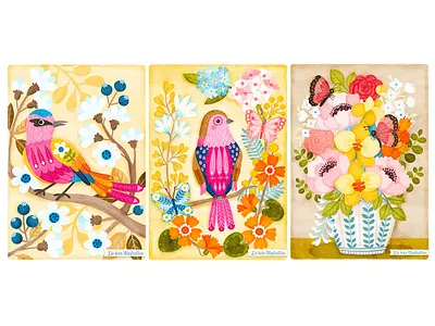 Birds Butterflies and flowers illustration art licensing bird illustration butterflies digital art digital painting floral art flowers illustration garden illustration seasons greetings spring still life vector