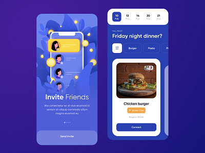 Invite Friends 2d affinitydesigner app art blue burgers business character color dailyui design drawing flat illustration illustrations invite login people vector website