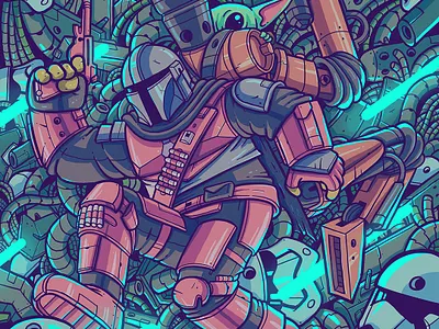 The Mandalorian Doodle Illustration animation character cute disneyplus graphic icon illustration starwars sticker uidesign