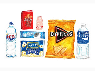 Snackies agua doritos food foodillustration foodpackaging glico illustration oreo pocarisweat pocky popcorn snack snackilllustratiins snacks yakult