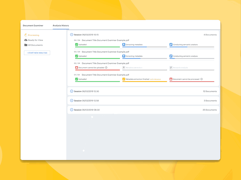 Uploader of an AI-based Semantic Document Examiner interaction ui ux web app