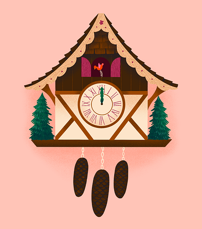 Cuckoo Clock bird clock cuckoo clock pinecones trees