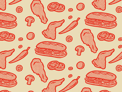 Food Spot Illustrations brand identity branding chicken food halftone illustration restaurant sandwich