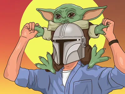 Mando and Baby Yoda baby yoda illustration star wars the mandalorian vector