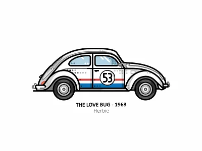 Herbie 60s car design dots icon illustrator line motorsport outline race retro speed sports car steel the love bug vector vehicle volkswagen