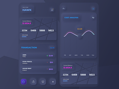 Design Experiment: Skeuomorph E-wallet App (Dark version) android app app app design artwork business clean ui concept dark version design ewaller icon illustration ios app minimal ui ux