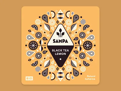 Sampa Iced Tea Bottle Label bottle label brand identity branding branding design bright design floral flowers herbs iced tea illustration label labeldesign lemon logo logodesign packaging yellow
