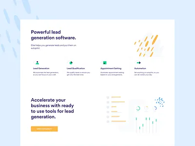 Product Page for Elite analytics appointment automation availability features landing page layout lead generation lead qualification product settings software ui design ux design web web app