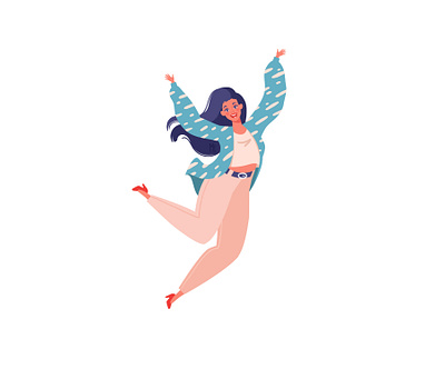 Happy Girl in a Jump 2d 2d art adobe illustrator cartoon character design concept digitalart flat hands up happiness illustration isolated jump laughing motivation people smiling successful vector woman