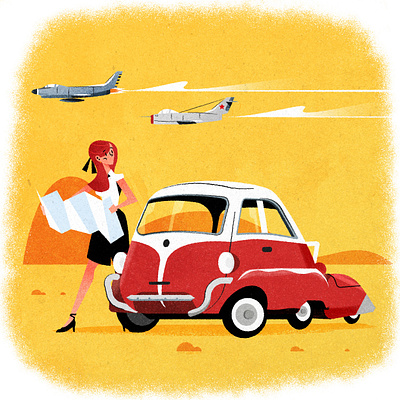 Wrong turn car cartoon illustration illustrator jet mid century minimalist texture vector