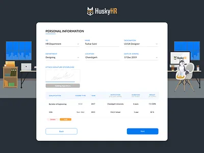 Onboarding Form Design 2d clean crm dashboad dropdown fill form design format hr human resources huskyhr huskyhr illustration onboarding signature table text ui website