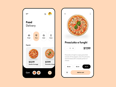 Food Delivery App app cart clean concept delivery design food food app food ordering lunch mobile design mobile ui order pizza pizza app restaurant shop ui ux