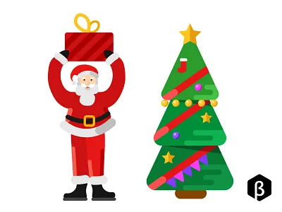 Character Illustration of Santa Claus and Christmas Tree brandzgarage character illustration christmas christmas tree christmas trees design agency illustration santa claus santa claus sketch santa illustration santaclaus
