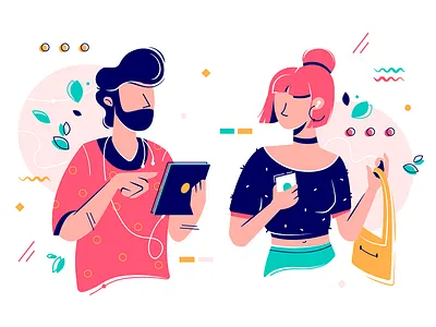 People with gadgets character chatting couple flat illustration kit8 lifestyle listen smartphone using vector