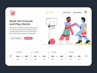Basketball Website basket ball basketball basketball player booking system branding design flat design illustration los angeles uidesign vector website design webuiuxdesign