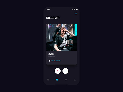 Stax App app cards dark dark app dark theme dark ui design esport gamers ios leagueoflegends minimal strv strvcom swipe tom vranek ui ui ux ux