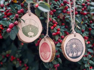 Illustrated Christmas Ornaments advent angel art christmas craft decoration design handmade icon illustration illustrator logo manger natural photo photography stamp star wise men wood