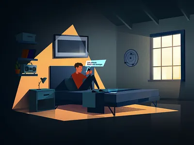 Boy Texting 2d animation character child dark design illustration loop motion night vector