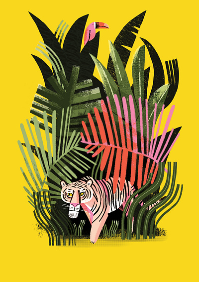 Big Kitty animal botanical cat colourful digital art digital drawing illustration jungle photoshop summer tiger