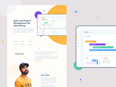 Sales and Project Management Dashboard Case afterglow behance business case casestudy clean colors dashboard investing investor management minimal payments planing sales page social statistics