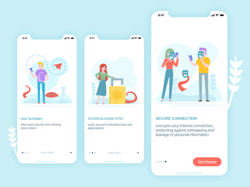 🐙 vpn mobile app 2019 animation app artwork illustration ios mobile ui ux vector