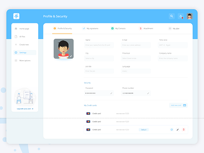 Profile and Security alignment app design blue change credit card dashboard editing fields payment method product design profile security settings text field ui user ux website