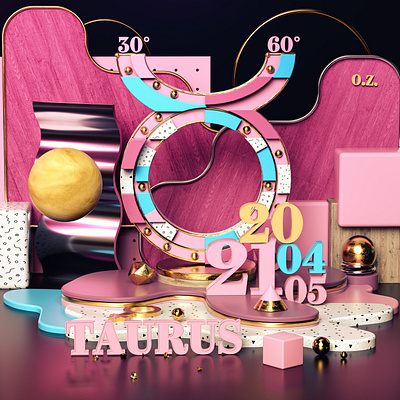 Taurus 3d 3d art 3dgraphics 3ds max 3dscene astrology c4d cinema4d design gold illustration octane octanerender pink render rendering taurus typography vray zodiac