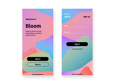 Bloom app app design blobs dailyui mobile pantone sign in ui