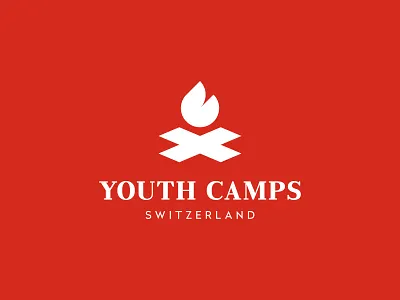 Youth Camps Switzerland branding camp campfire cross fire identity junior logo mark mountains switzerland symbol youth