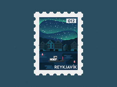 Reykjavík Post Stamp Illustration adobe animation aurora aurora borealis december design flat gradient iceland illustration illustrator instagram logo motion pattern reykjavik stamp travel vector winter