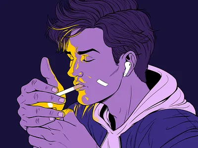 Fade away 80s 90s artdirection character design design fade away illustration love mood panama purple smoking