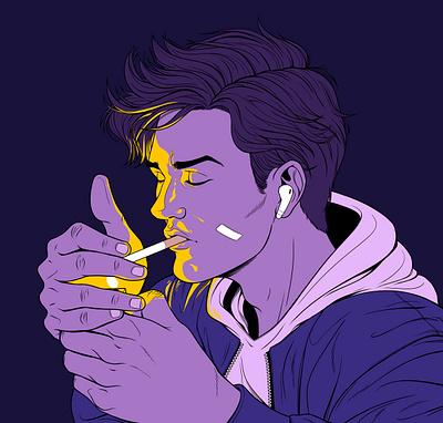 Fade away 80s 90s artdirection character design design fade away illustration love mood panama purple smoking