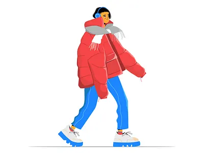 Cosy 2d animation character design girl illustration oversized vector